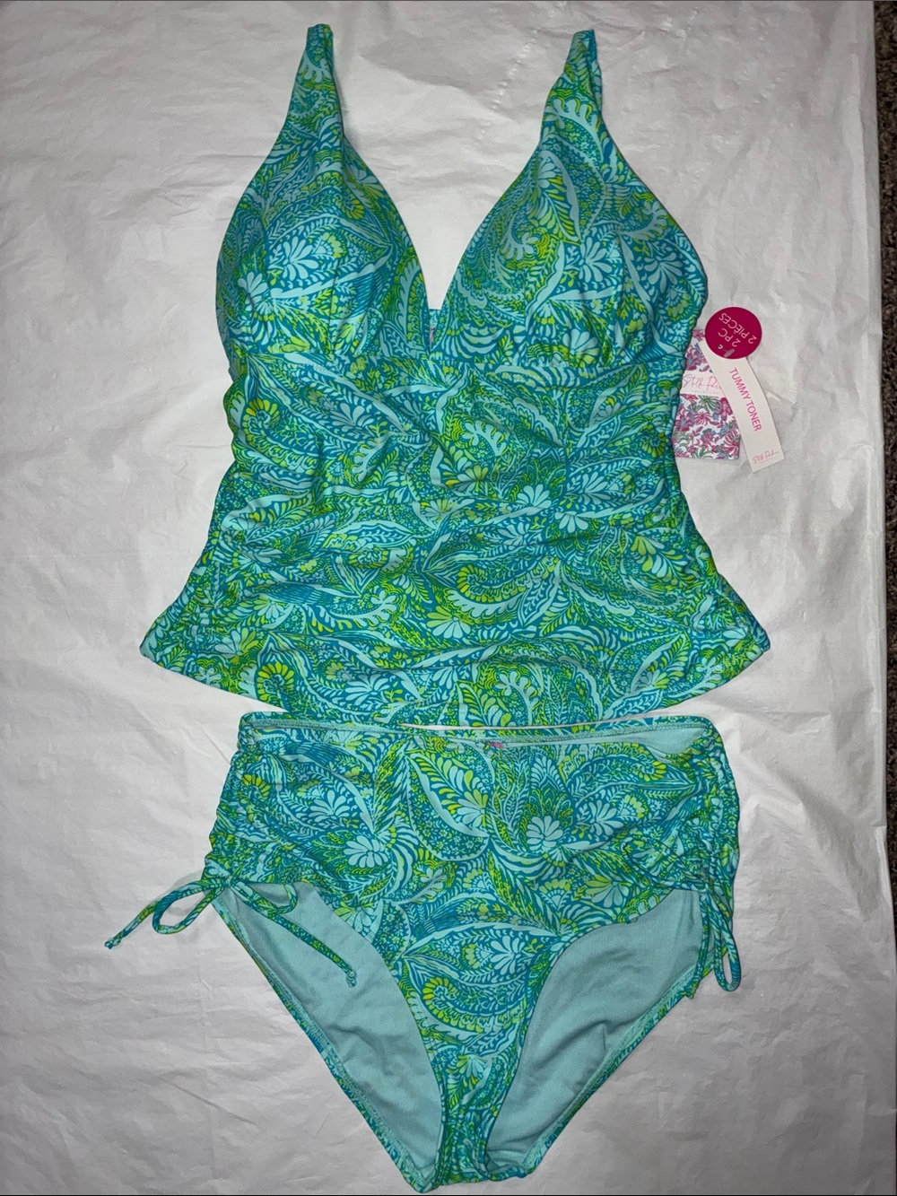 Stella Parker Teal and Lime Paisley Tankini Set